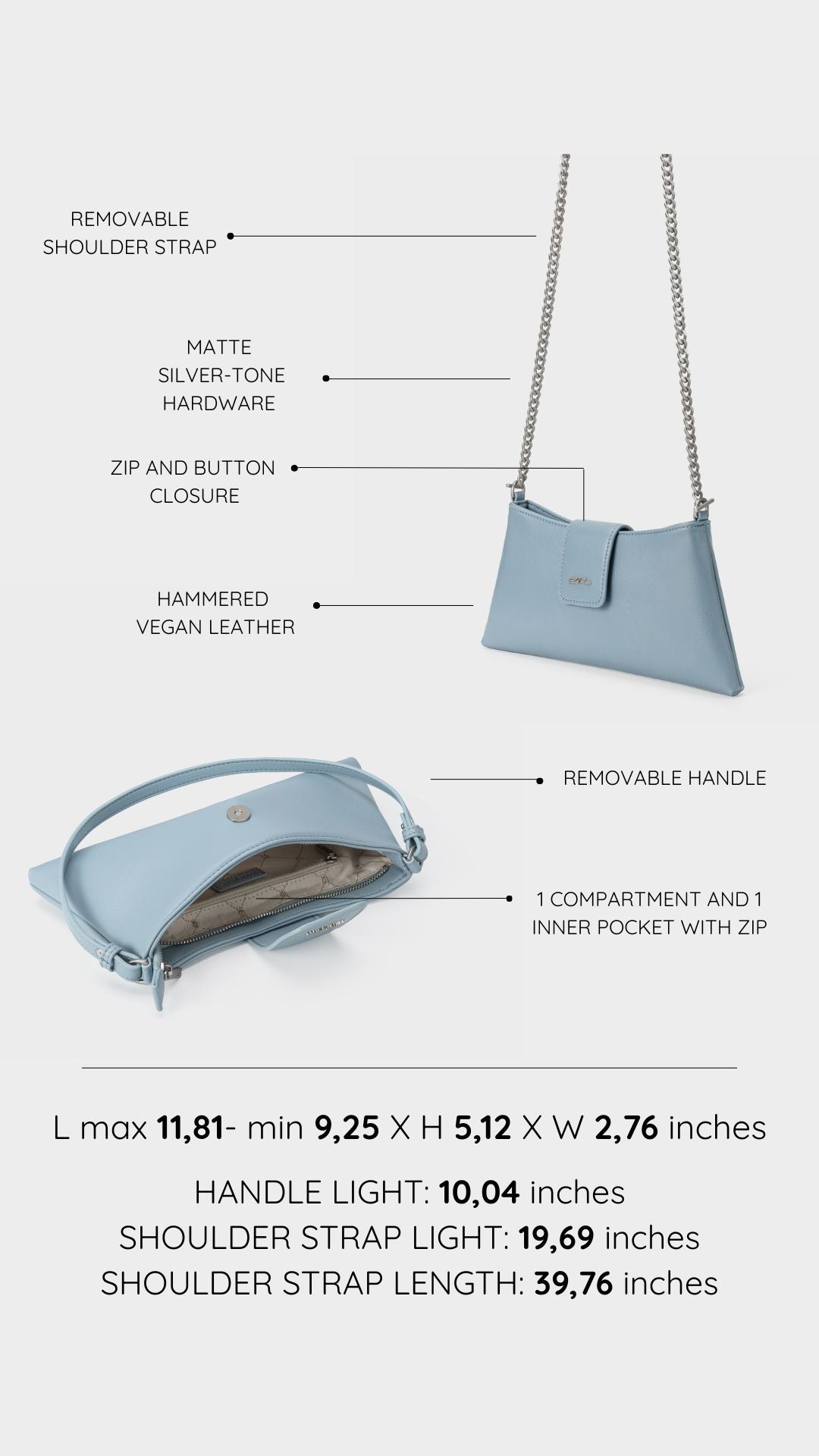 Borsa a spalla HANNAH - LIGHT BLUE
