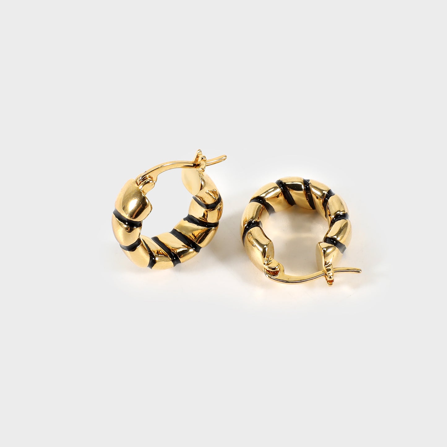Gold and black hoop earrings