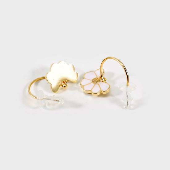 Gold Earrings with Flower Pendant