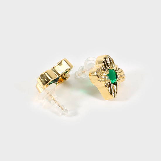 Gold earrings with green stone
