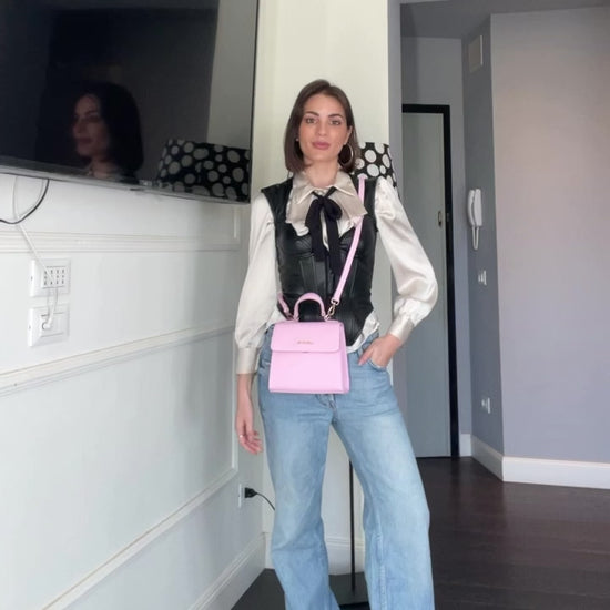 Load and play video in Gallery viewer, Crossbody bag ELISABETH MINI saffiano - POWDER PINK
