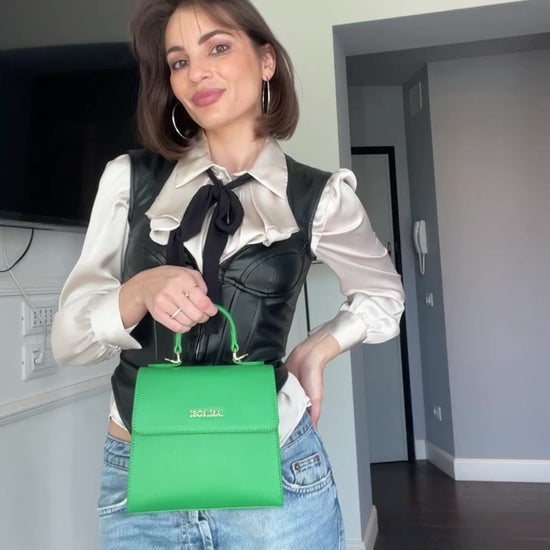 Load and play video in Gallery viewer, Crossbody bag ELISABETH MINI saffiano-GREEN PRATO
