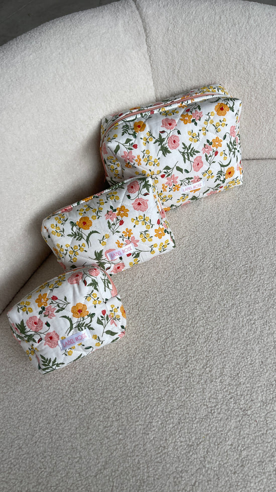 Fabric Trousse with flowers BIG - PEACH
