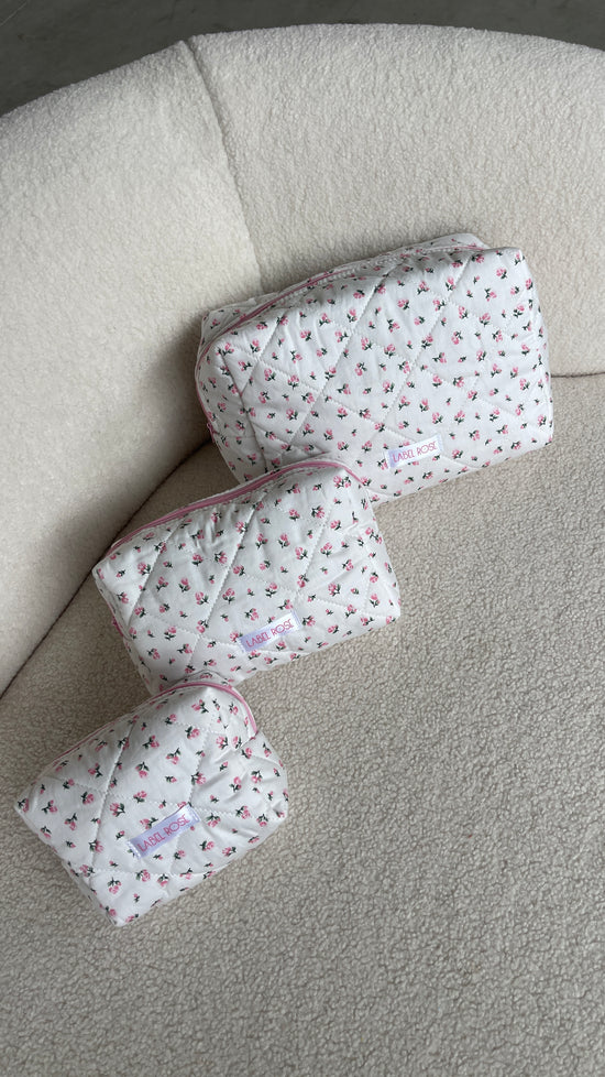 Fabric trousse with roses MEDIUM - PINK
